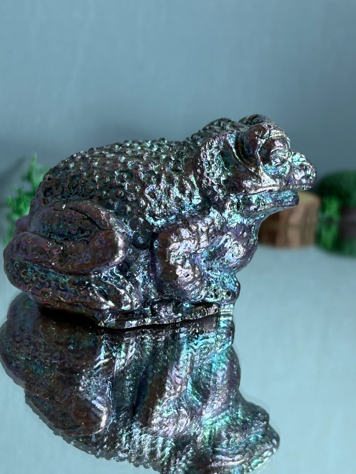 Purple Blue Bismuth Crystal Small Toad Metal Art Sculpture