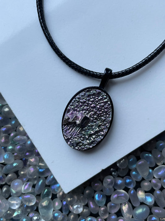 Purple Bismuth Crystal Metal Art Cord Necklace MINI OVAL