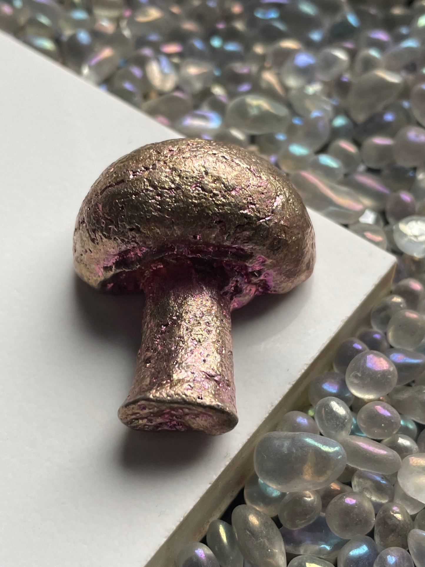 Silver Pink Bismuth Crystal Mushroom Metal Art Sculpture