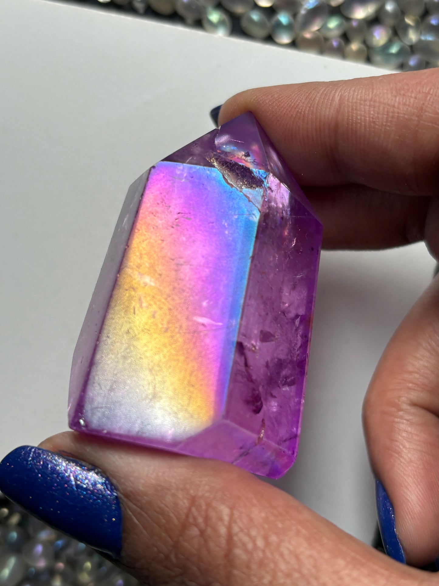 Purple Aura Quartz Crystal Gemstone Tower Point (B)