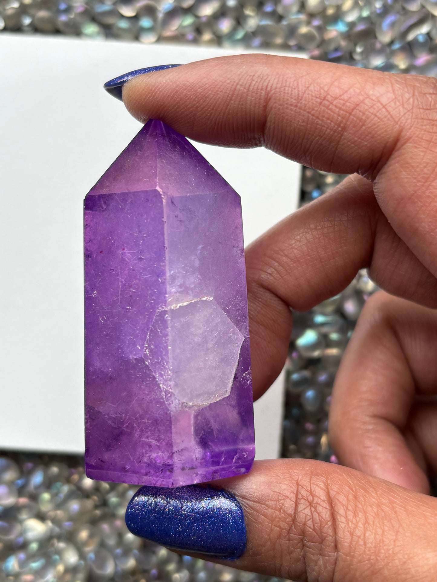 Purple Aura Quartz Crystal Gemstone Tower Point (C)