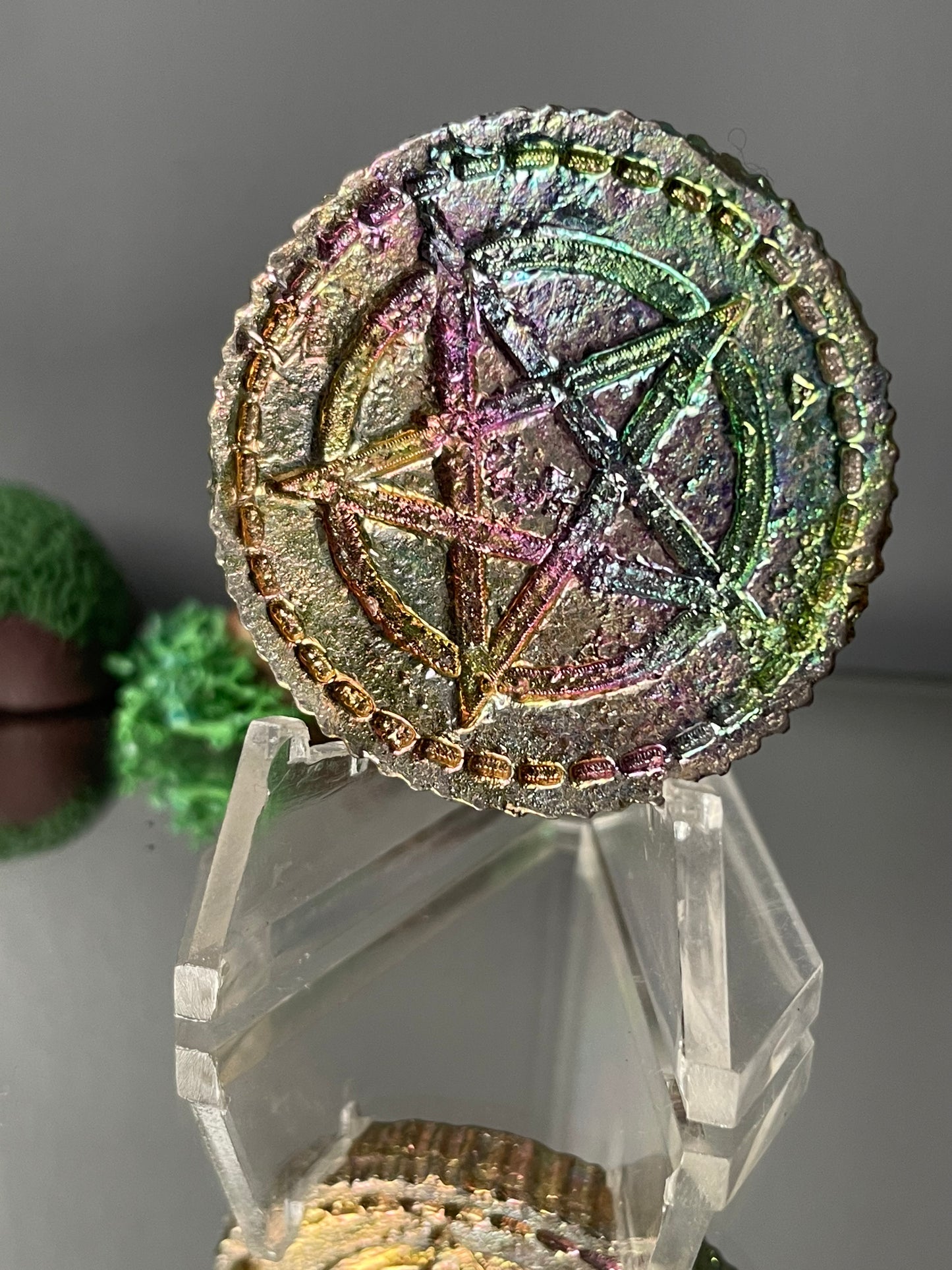 Rainbow Bismuth Crystal Star Coin Metal Sculpture Art (2)