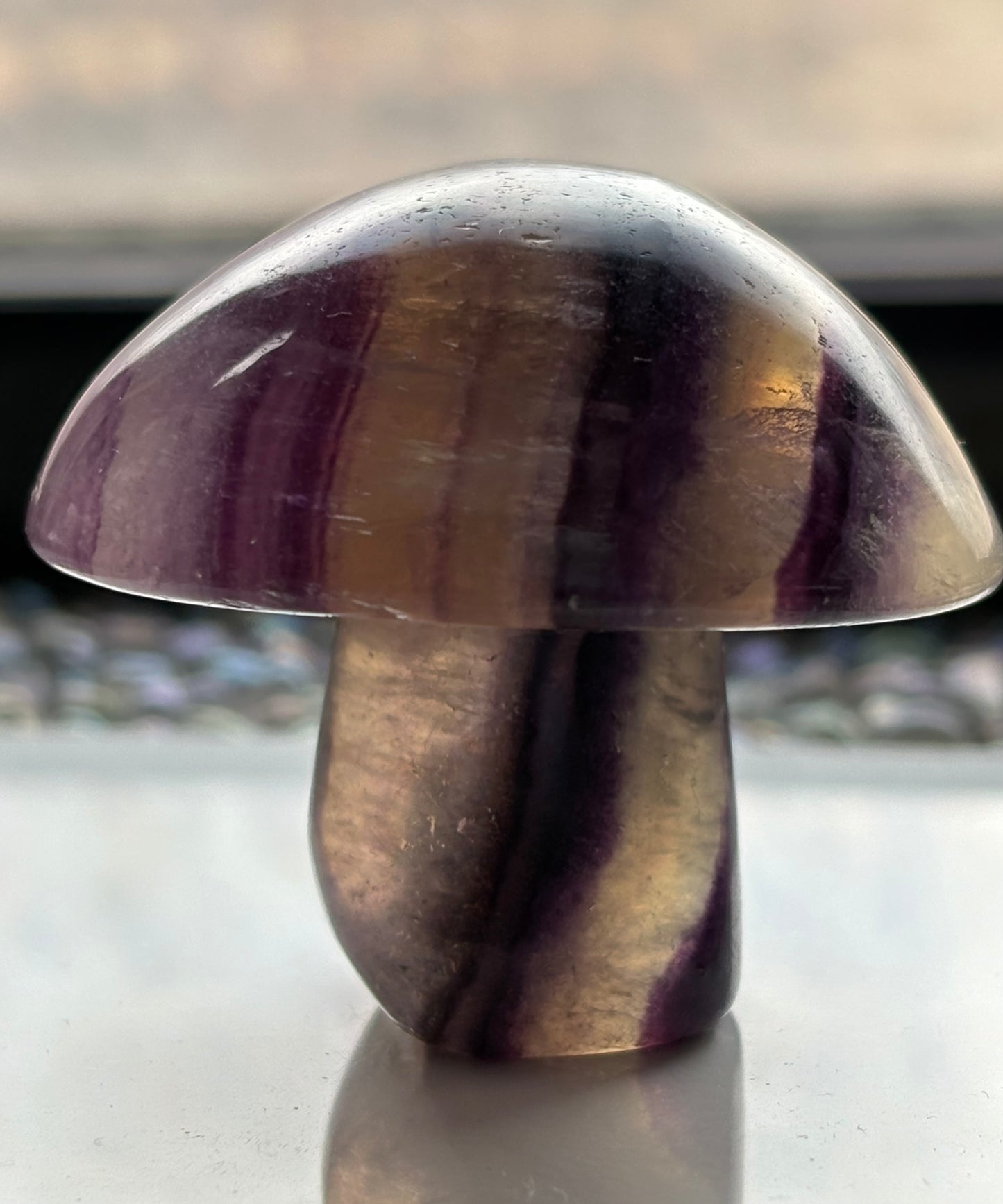 Purple Yellow Fluorite Crystal Gemstone Mushroom Carving (1)
