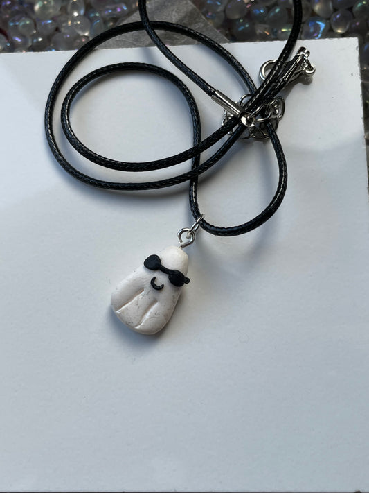 Tiny Cool Ghost Clay Charm Necklace