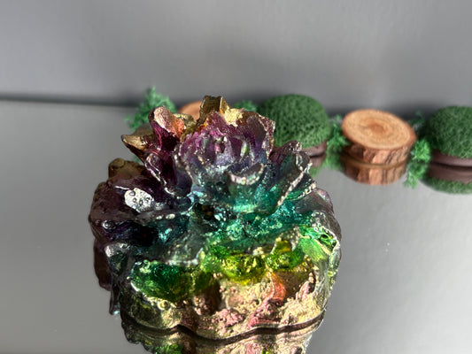 Rainbow Bismuth Crystal Rose Flower Metal Art Sculpture - Large