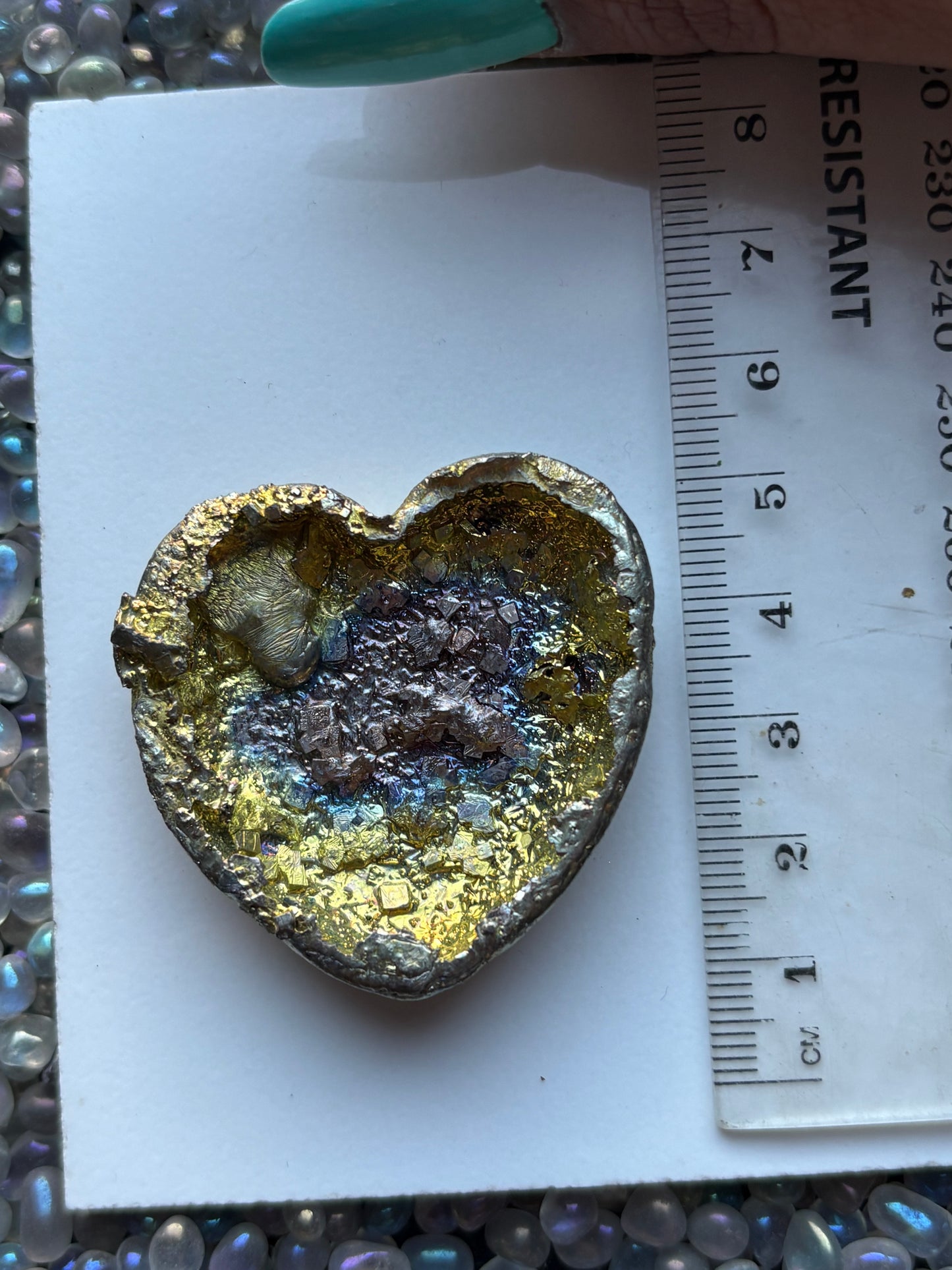 Gold Bismuth Crystal Heart Metal Art Sculpture