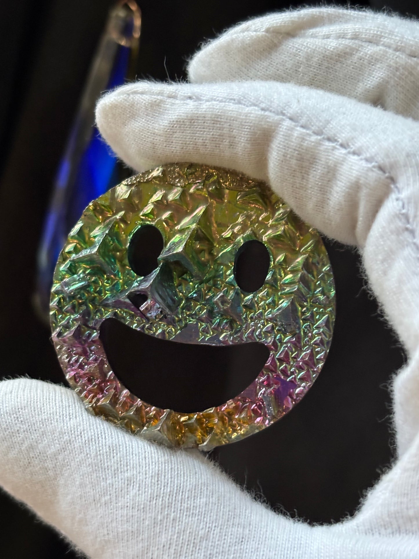 Rainbow Bismuth Crystal Smiley Face Cut Out Metal Art (C)