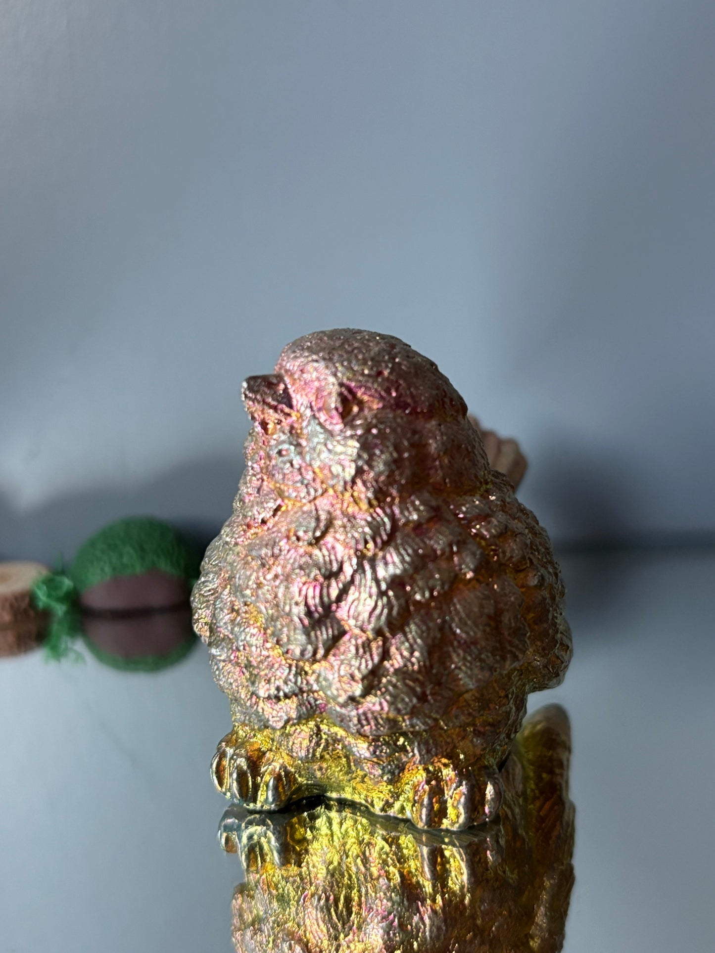 Gold Peach Bismuth Crystal Wren Song Bird Metal Art Sculpture