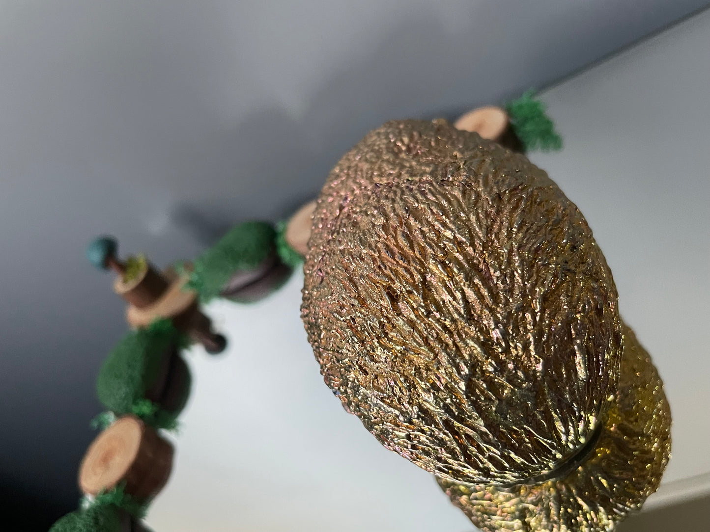 Peach Gold Bismuth Crystal Large Hedgehog Metal Art Sculpture