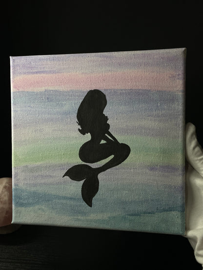Mermaid Silhouette Sunset Watercolour Canvas Painting