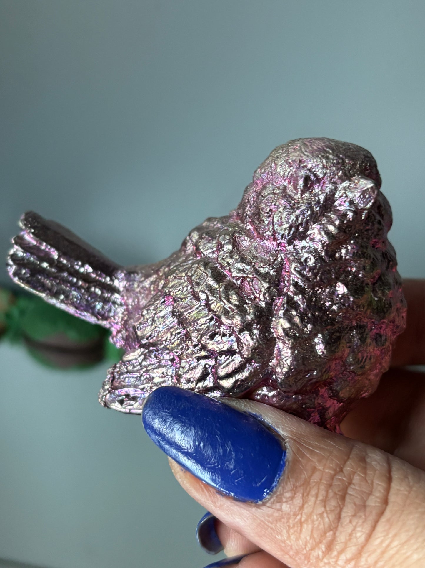 Pink Bismuth Crystal Wren Song Bird Metal Art Sculpture (1)