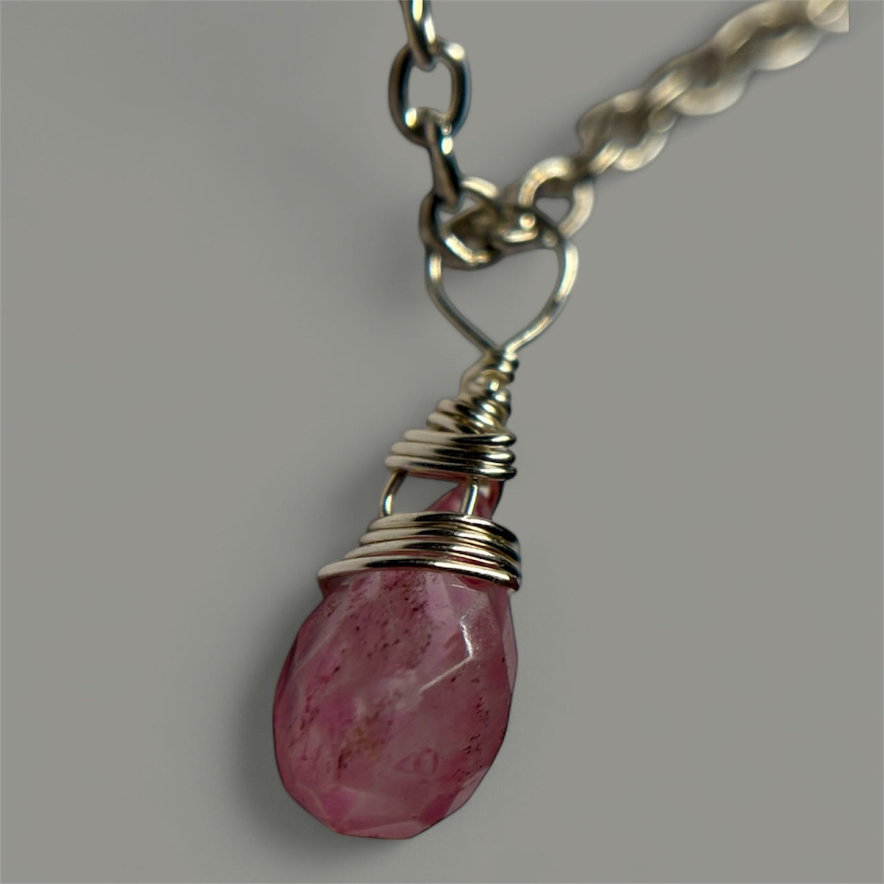 Pink Topaz Briolette Cut Drop Crystal Gemstone Silver Necklace (Certified) (1)