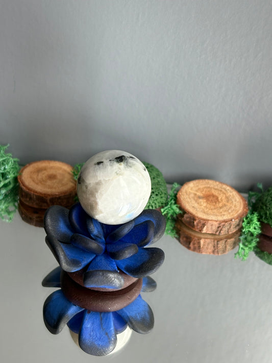 Blue Black Succulent Plant Clay Sphere Mini Holder