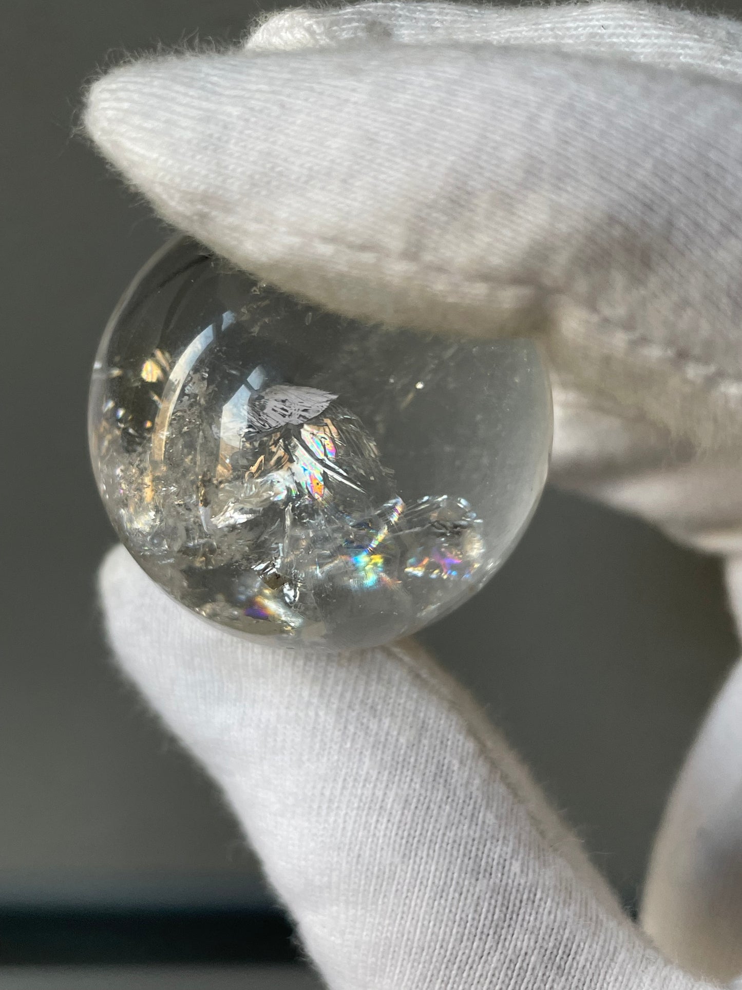 Rainbow Quartz Crystal Gemstone Sphere Clay Ruby Ring Holder Gift Set