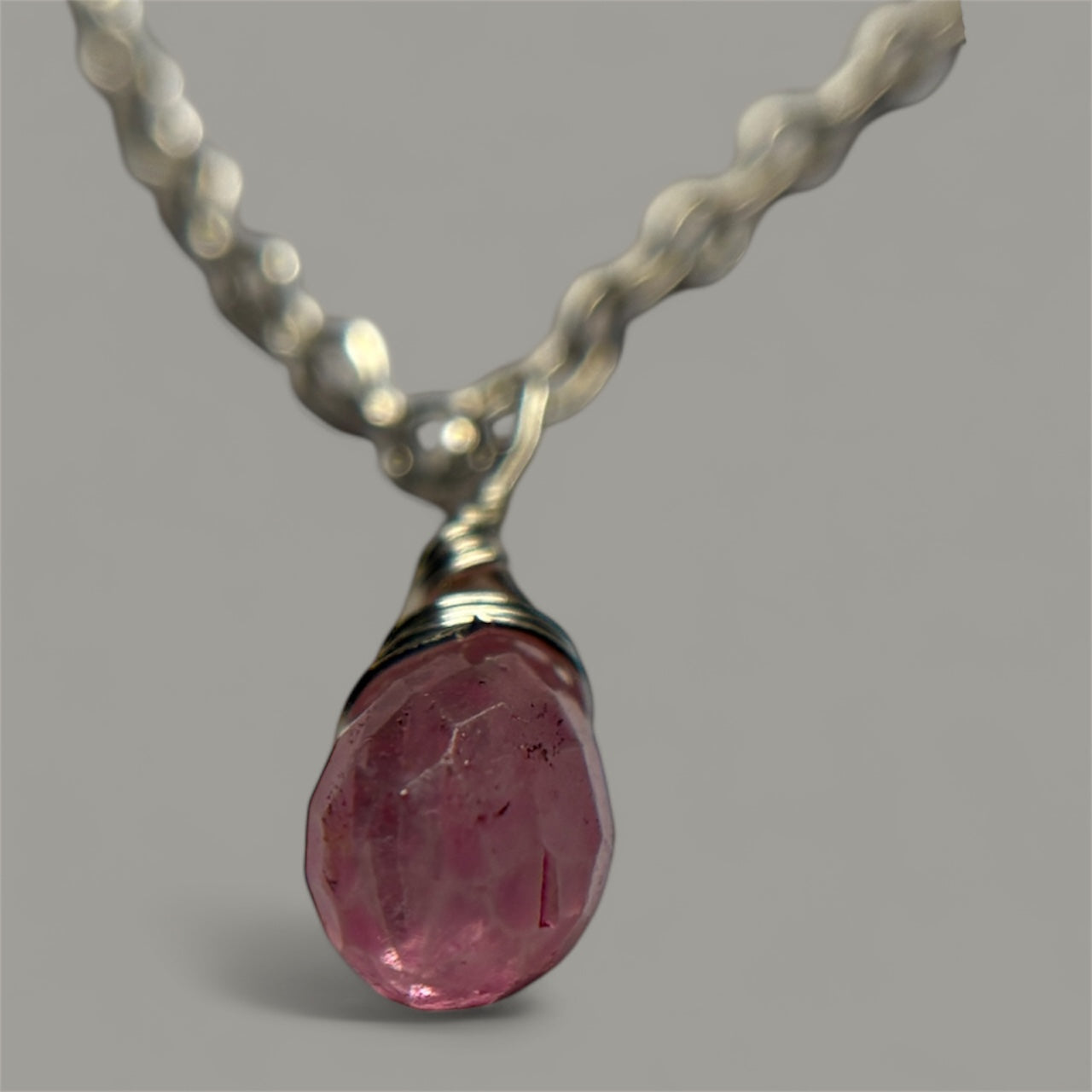 Pink Topaz Briolette Cut Drop Crystal Gemstone Silver Necklace (Certified) (1)