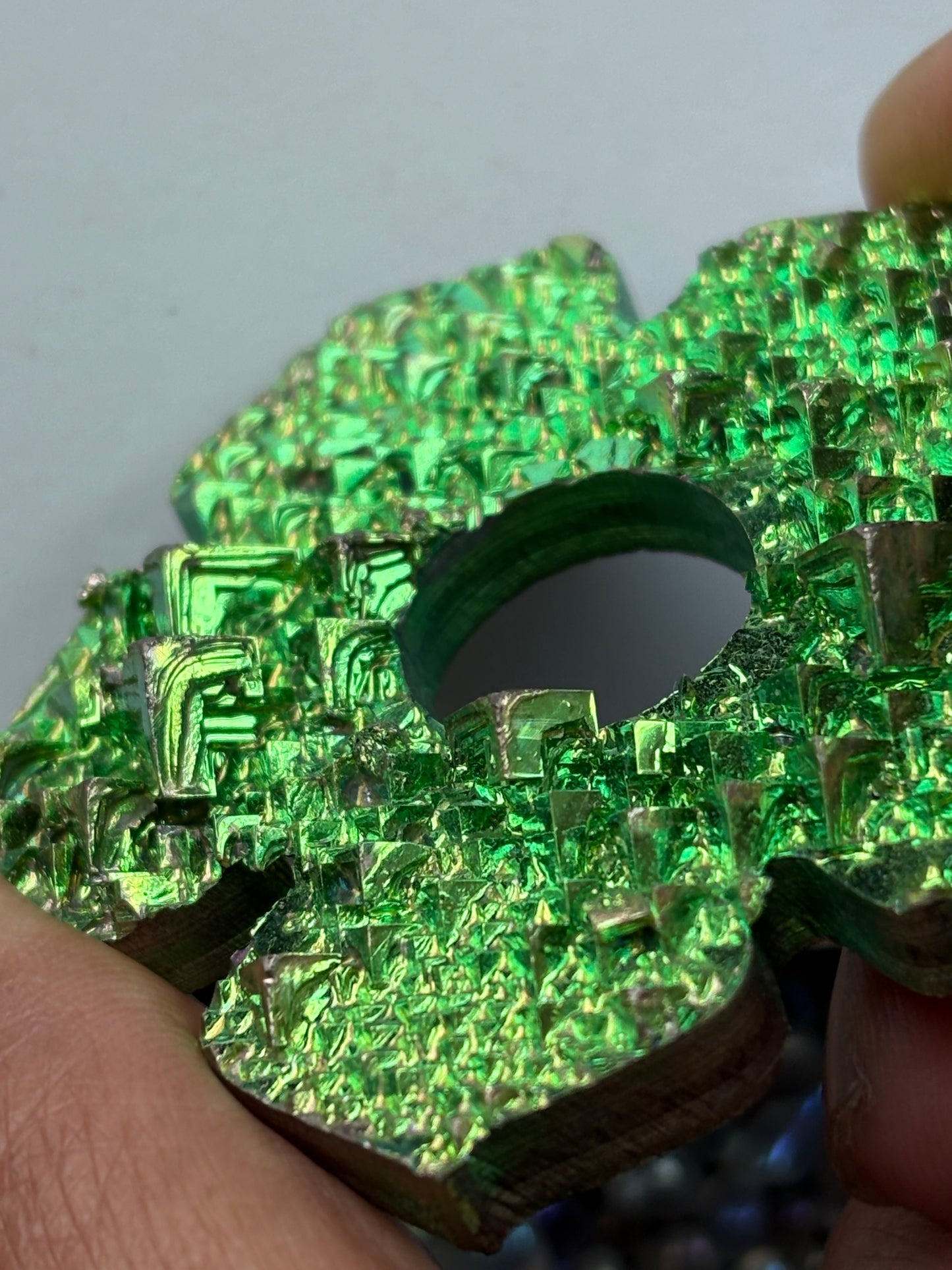 Green Bismuth Crystal Hippie Flower Slice Cut Out Sphere Holder