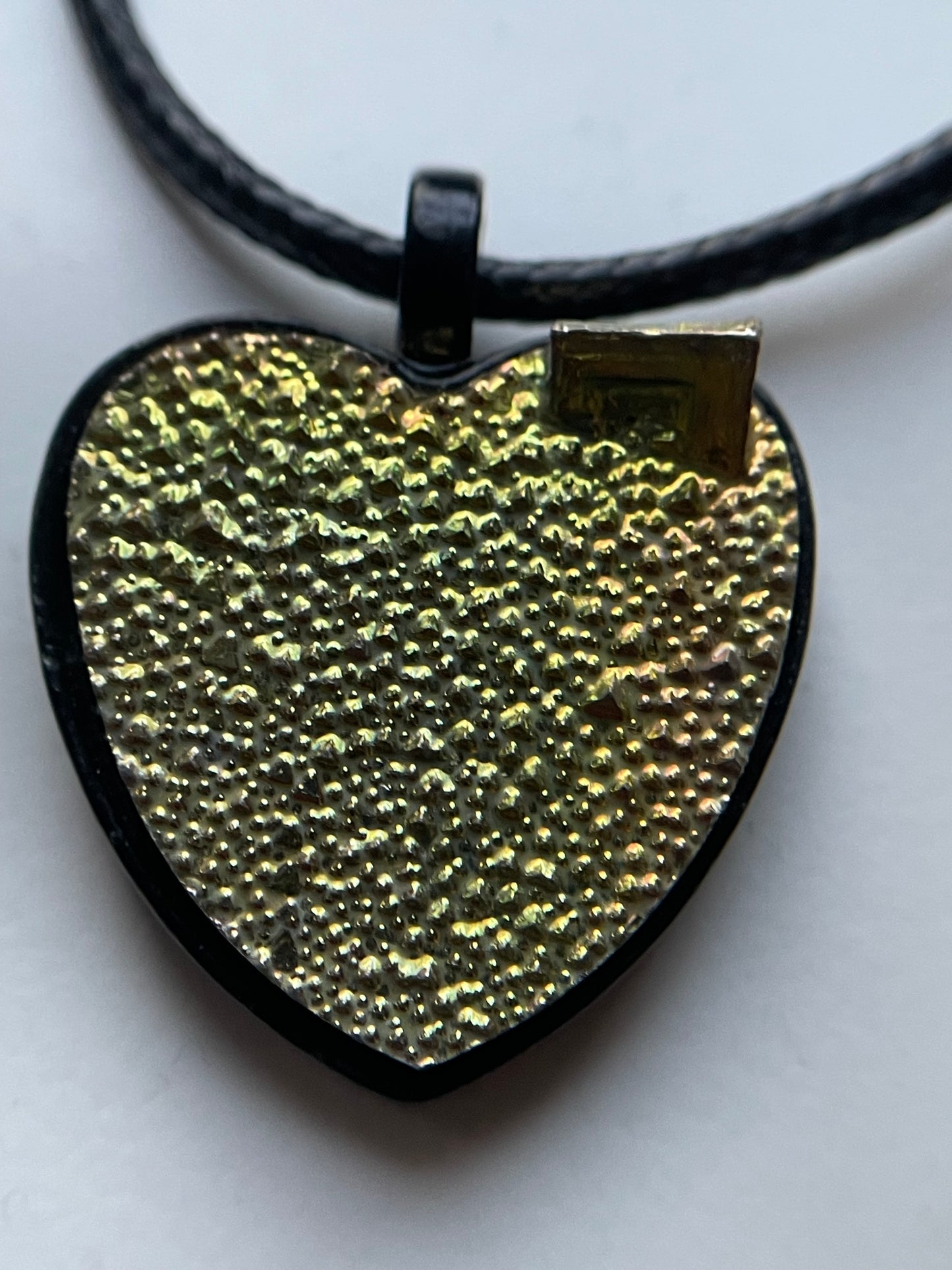 Lime Gold Bismuth Crystal Metal Art Cord Necklace HEART