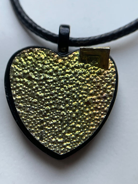 Lime Gold Bismuth Crystal Metal Art Cord Necklace HEART