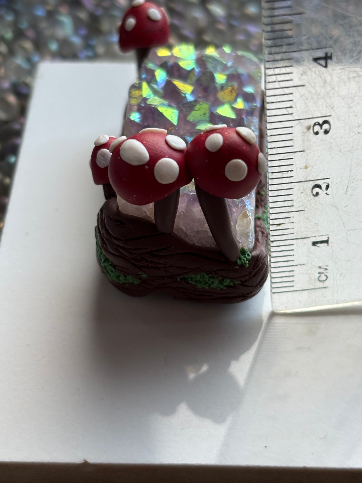 Aura Amethyst Crystal Gemstone Rectangular Cluster Mini Red Mushroom Garden (1)