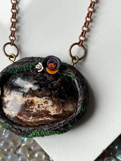 Opal Crystal Gemstone Spooky Ghost Rose Clay Pendant Necklace