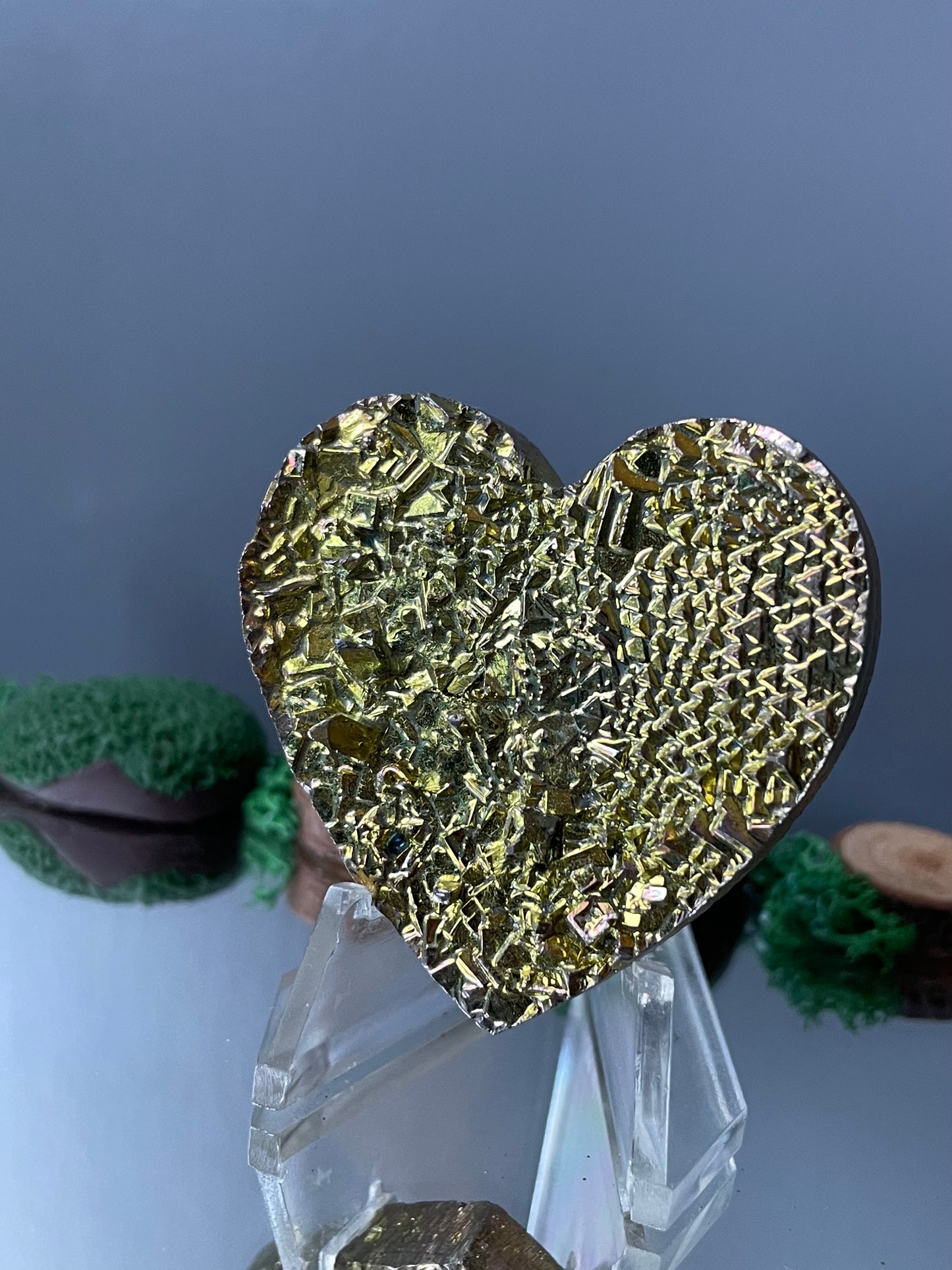 Gold Bismuth Crystal Heart Cut Out Metal Art