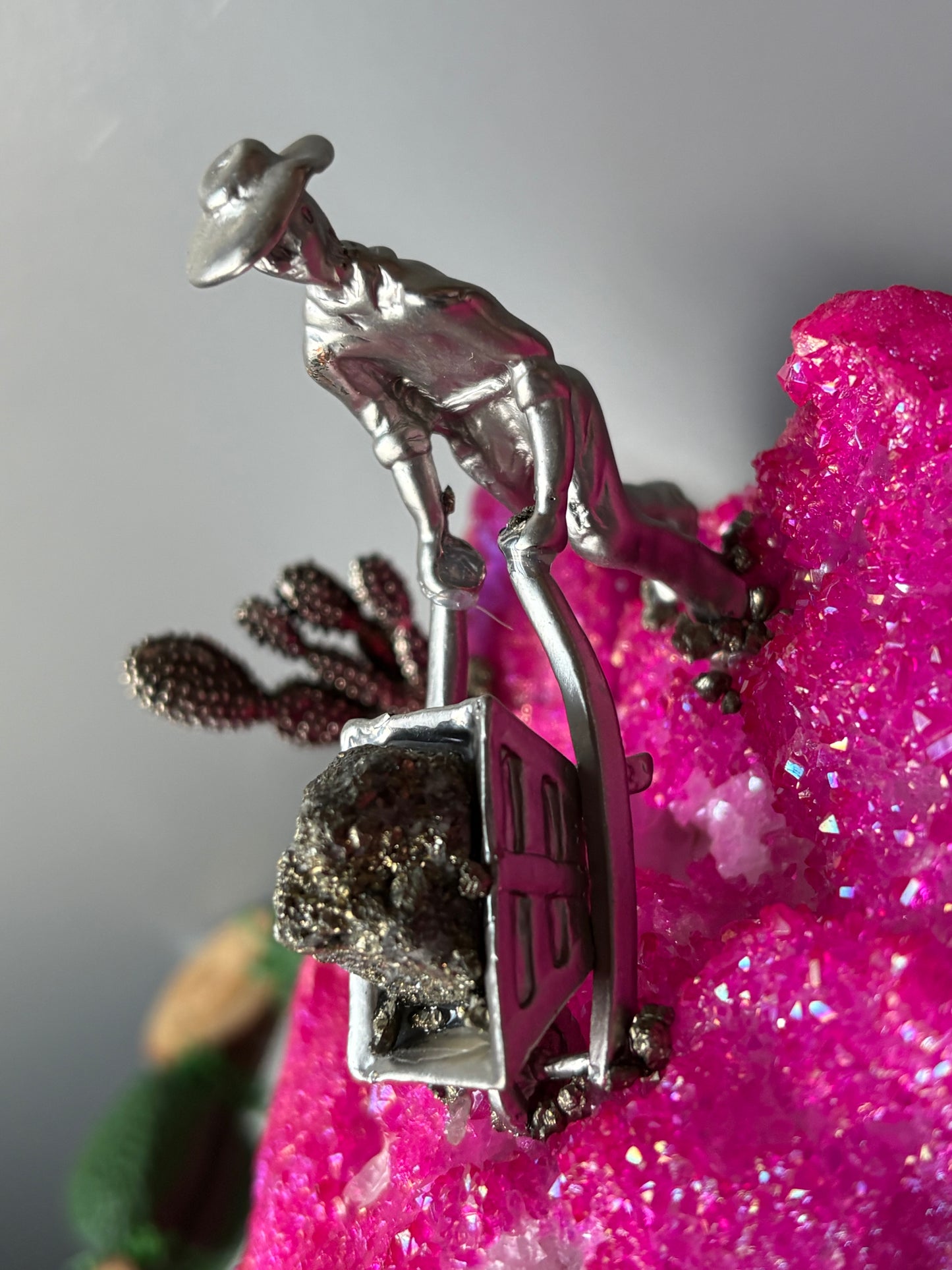 Hot Pink Aura Quartz & Pyrite Crystal Gemstone Miner Cluster - Large