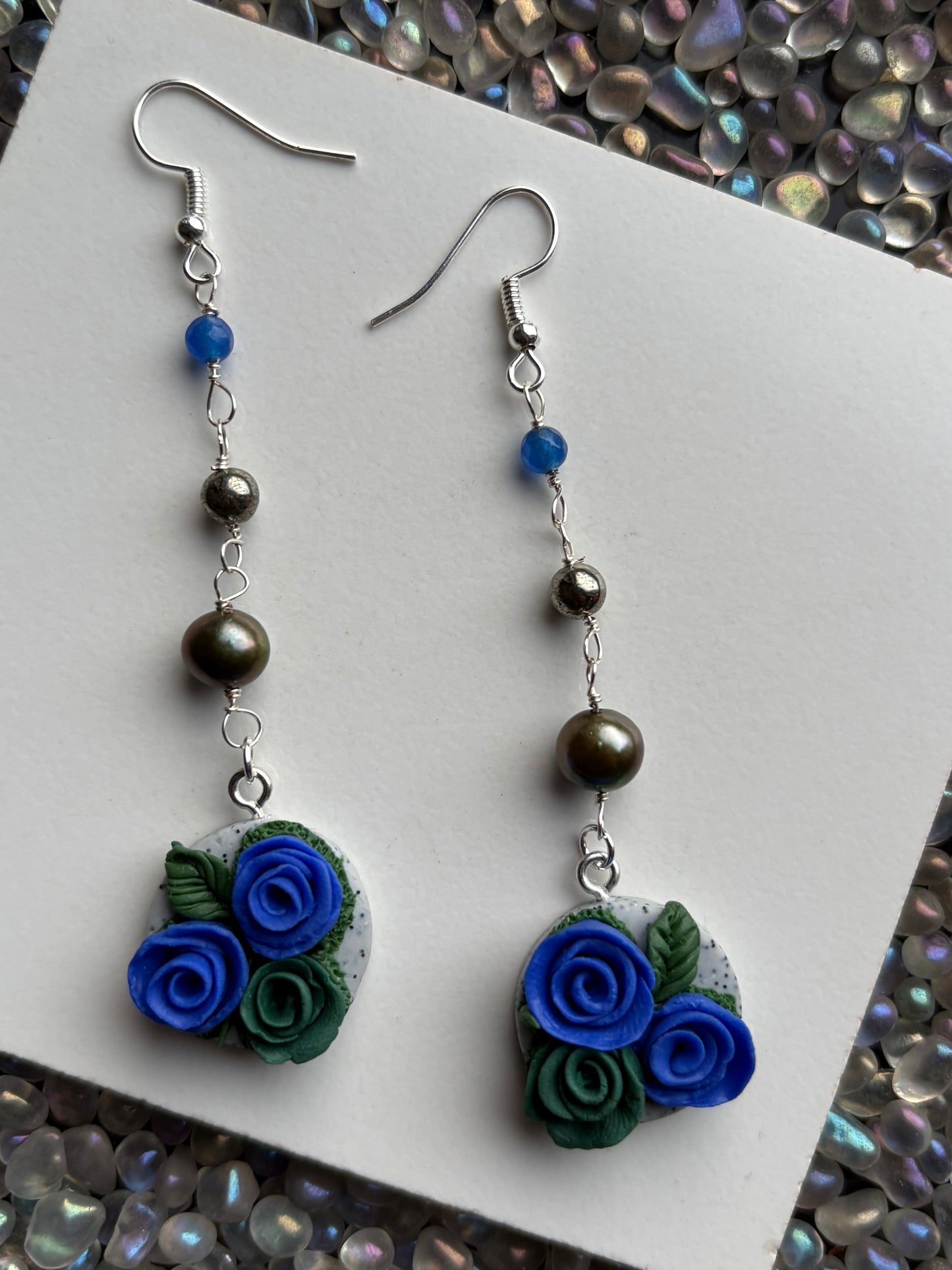 The Posy Quartz Pyrite & Pearl Crystal Gemstone Silver Earrings