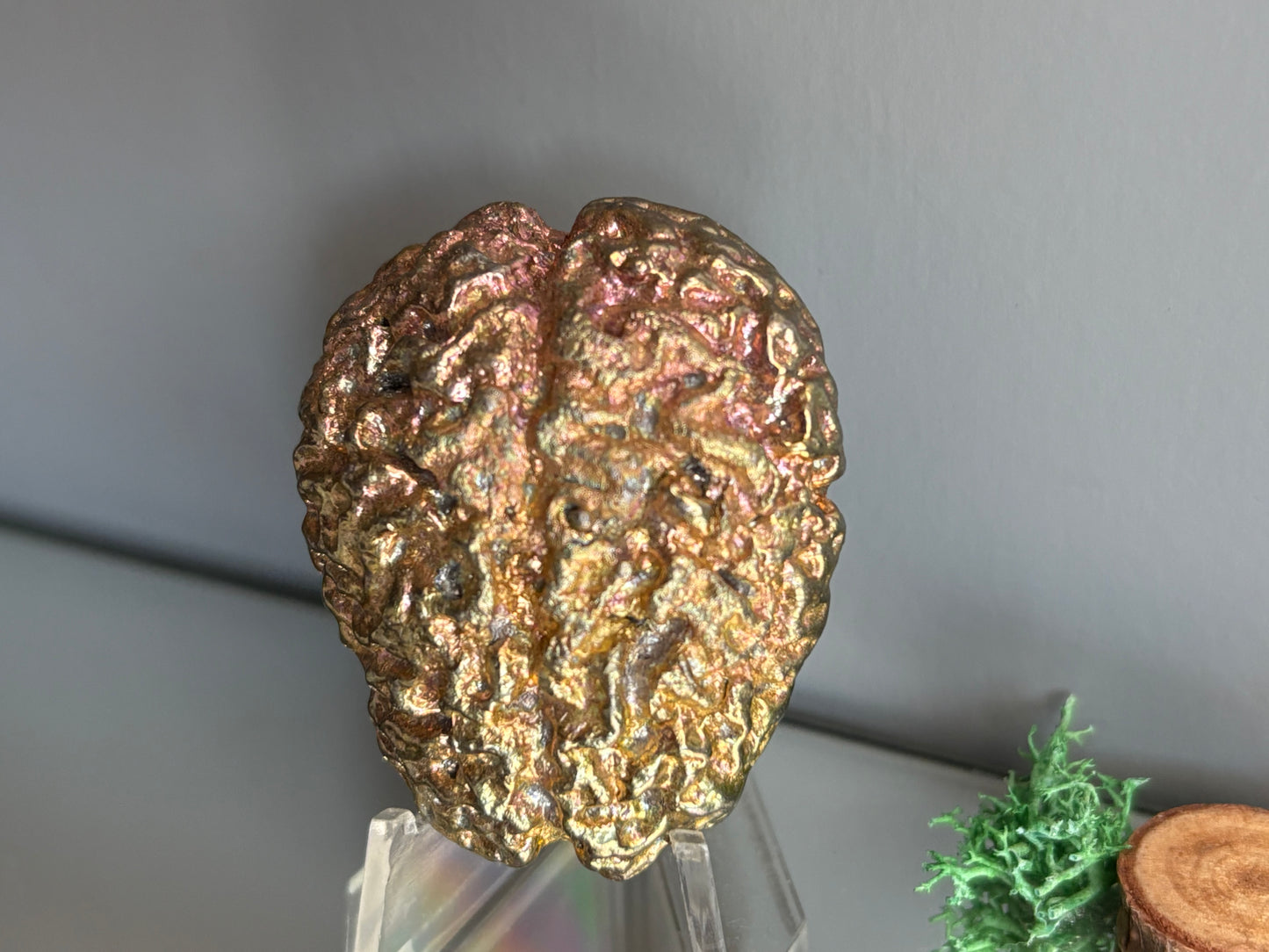 Peach Gold Bismuth Crystal Brain Metal Art Sculpture