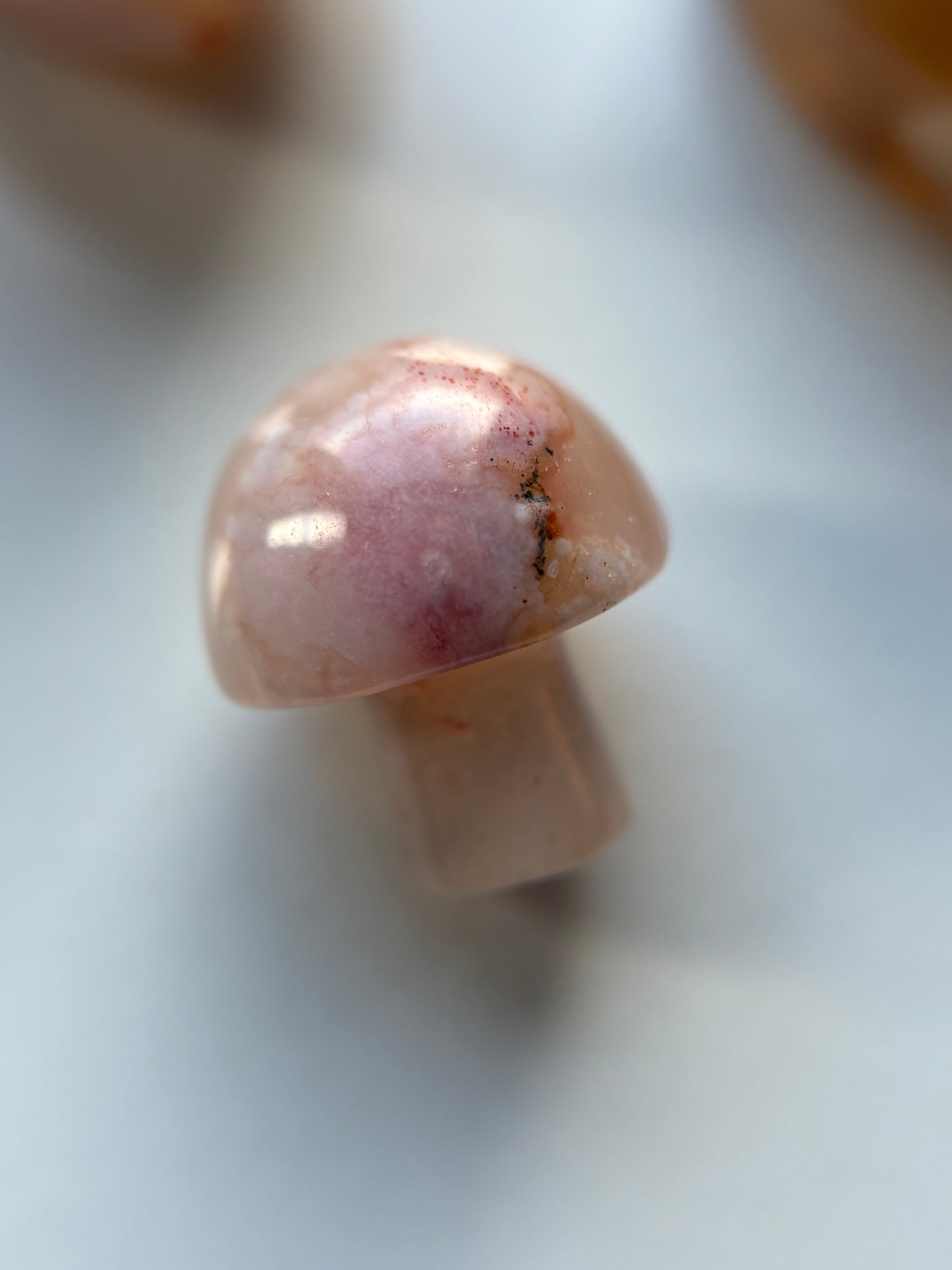 Flower Cherry Blossom Agate Gemstone Crystal Set - Mini Mushroom Tumbled Stone & Heart