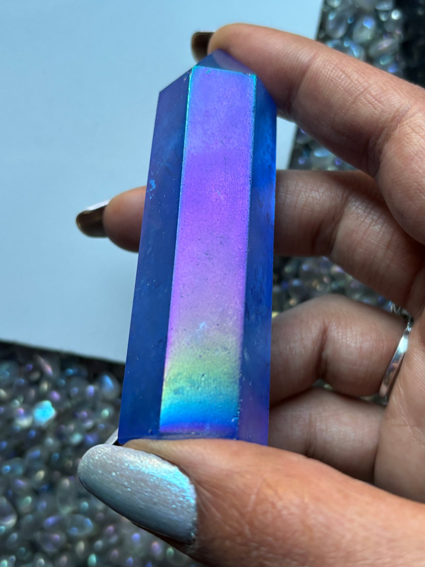 Blue Aura Quartz Crystal Gemstone Tower Point (2)