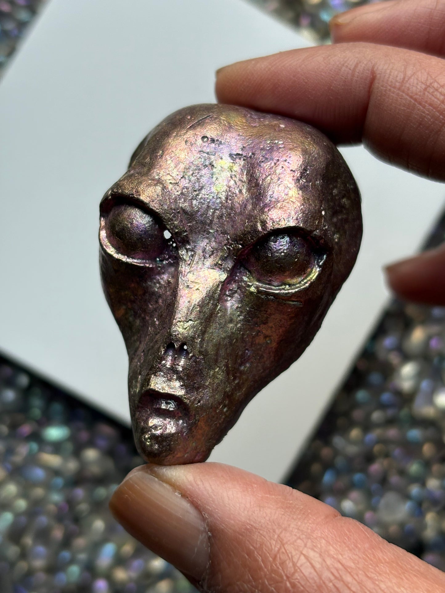 Pink Bismuth Crystal Alien Metal Art Sculpture