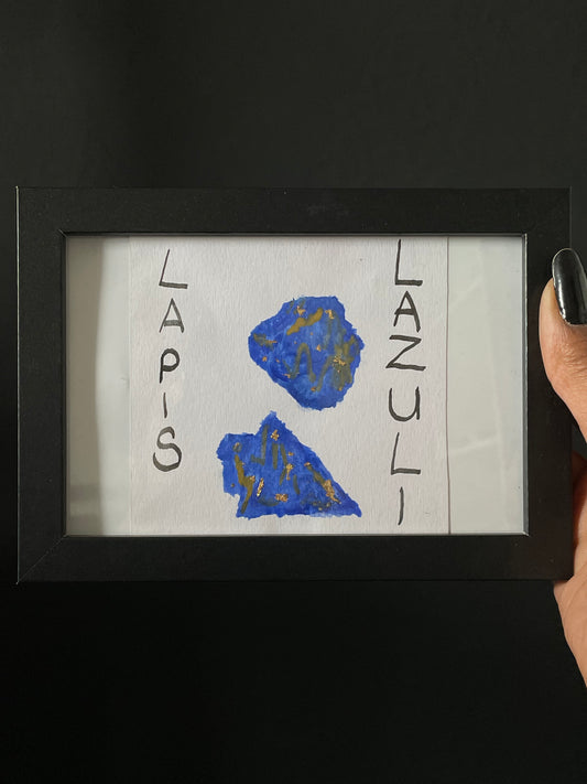 Lapis Lazuli Gemstone Crystal Watercolour Painting Framed
