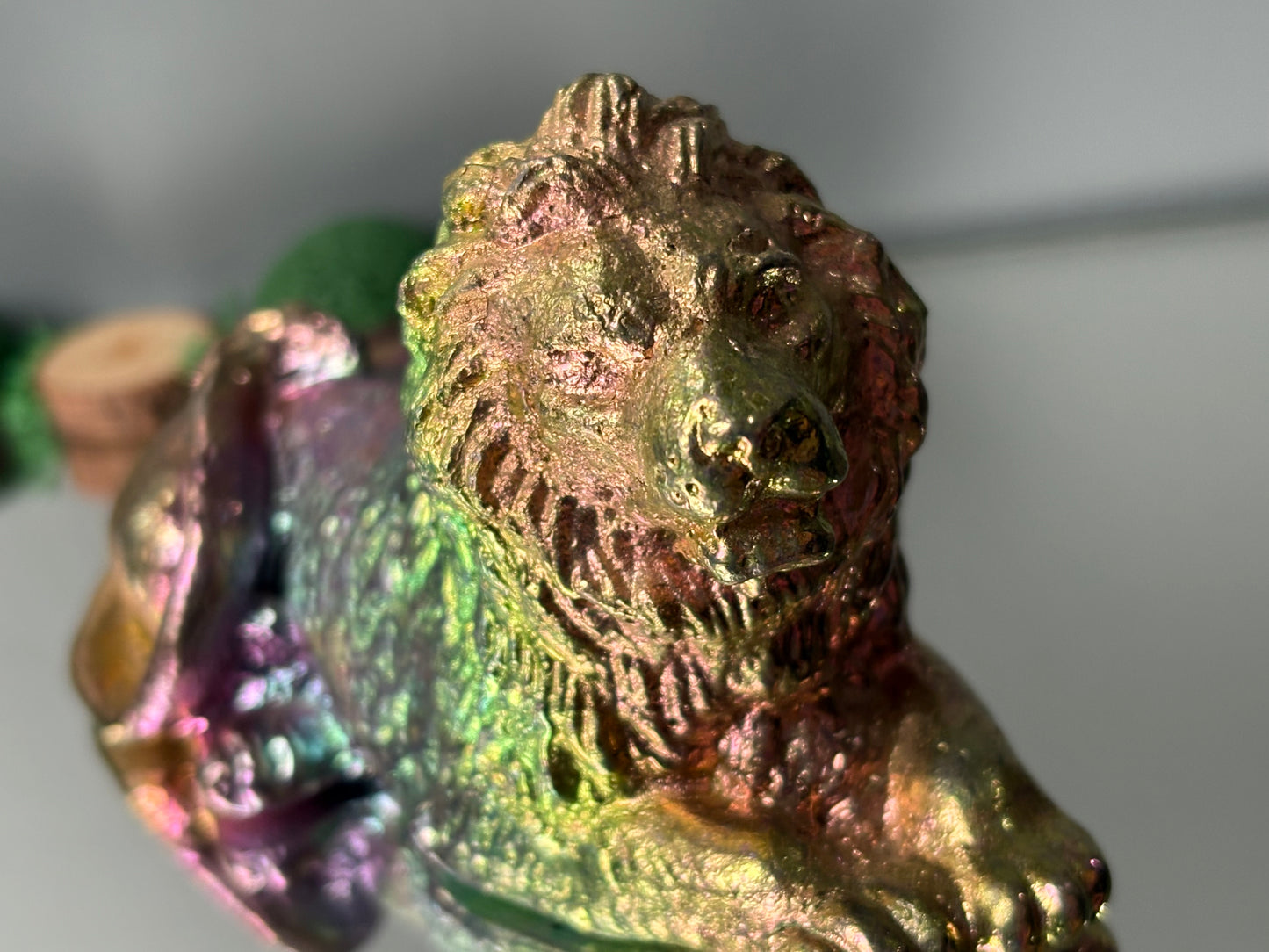 Rainbow Bismuth Crystal Lion Metal Art Sculpture