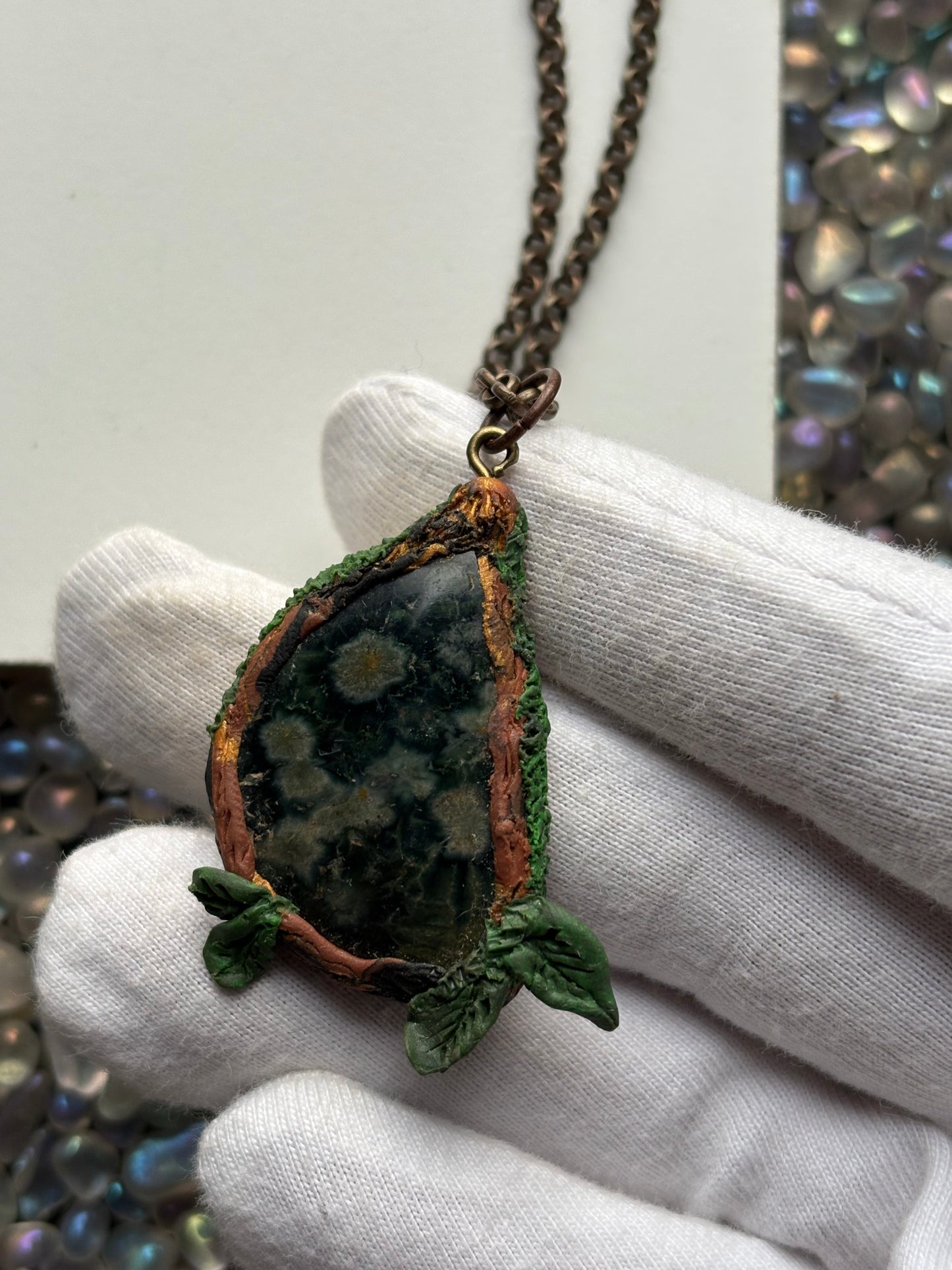Ocean Jasper Gemstone Crystal Enchanted Forest Necklace (2)