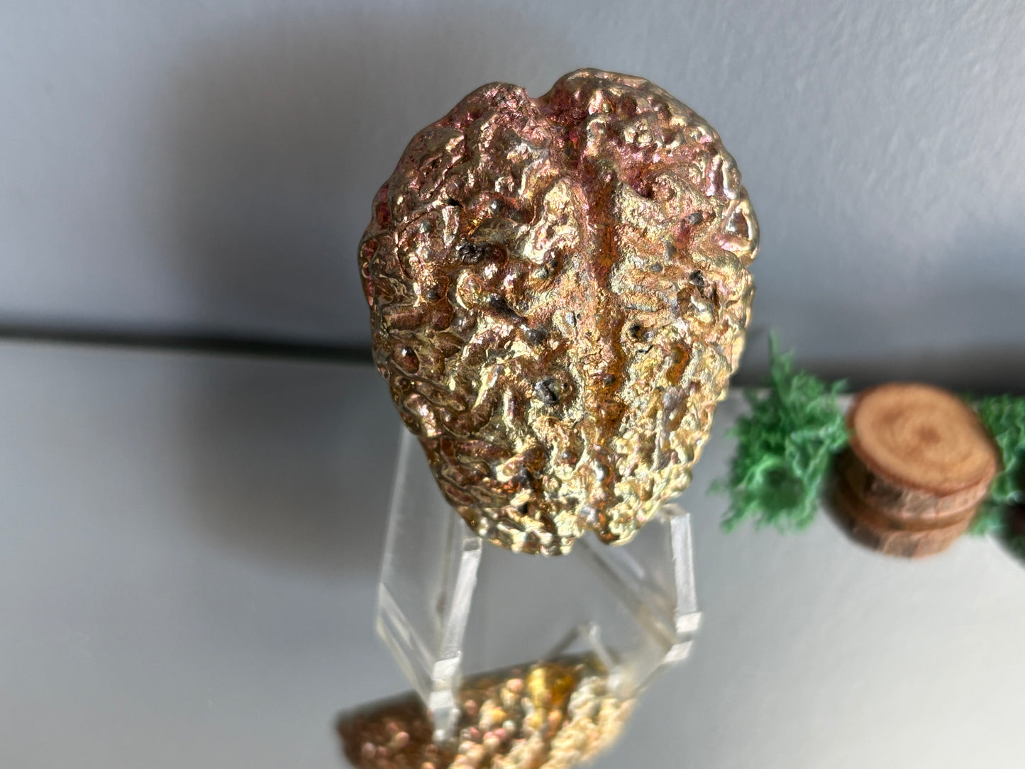 Peach Gold Bismuth Crystal Brain Metal Art Sculpture