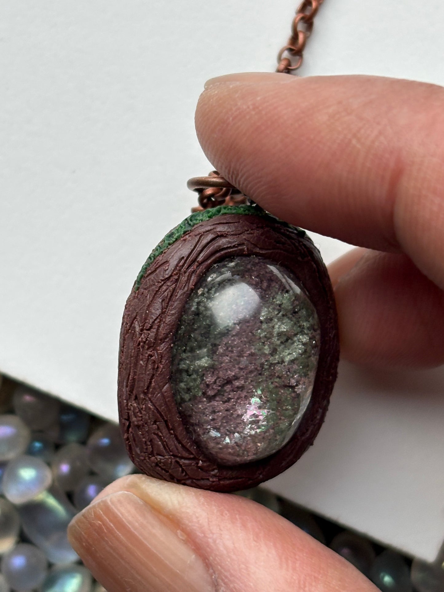 Rainbow Lodalite Garden Quartz Crystal Gemstone Oval Enchanted Forest Necklace (2)