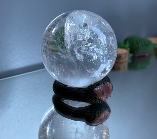 Rainbow Quartz Crystal Gemstone Sphere Clay Ruby Ring Holder Gift Set (2)