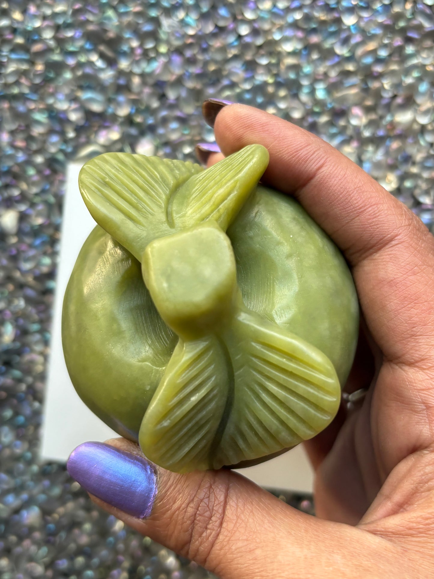 Green Jade Gemstone Crystal Apple Carving