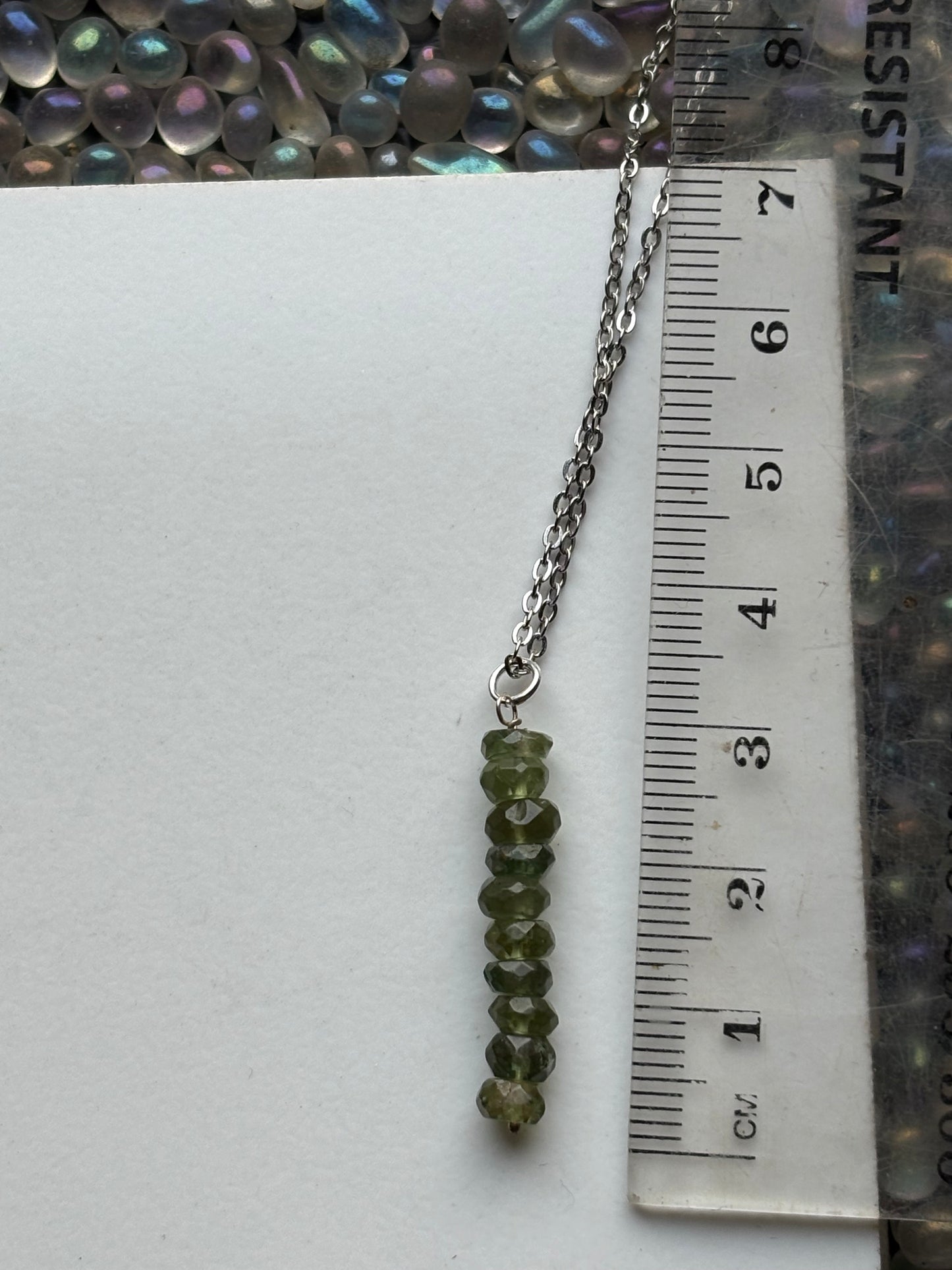 Green Apatite Faceted Rondelle Bar Crystal Gemstone Necklace (Certified)