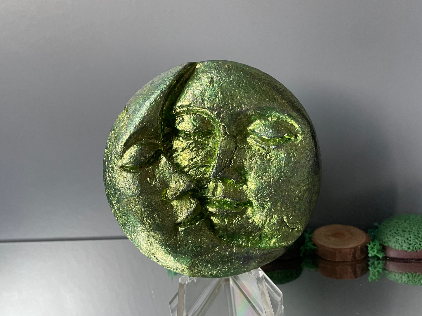 Green Bismuth Crystal Sun Moon Metal Art Sculpture