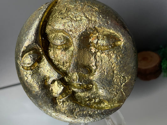Gold Bismuth Crystal Sun Moon Metal Art Sculpture