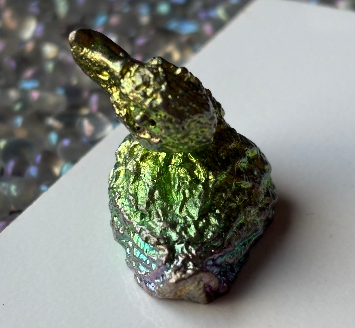 Green Teal Mini Duck Bismuth Crystal Metal Art Sculpture
