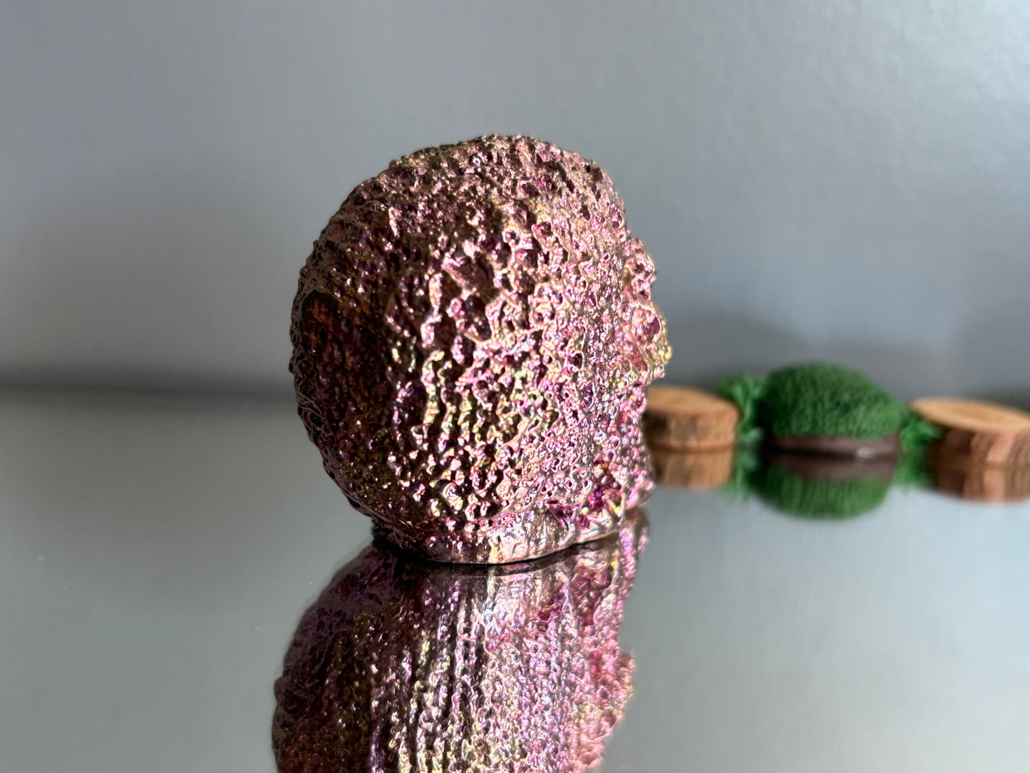 Pink Bismuth Crystal Coral Skull Large Metal Art Sculpture