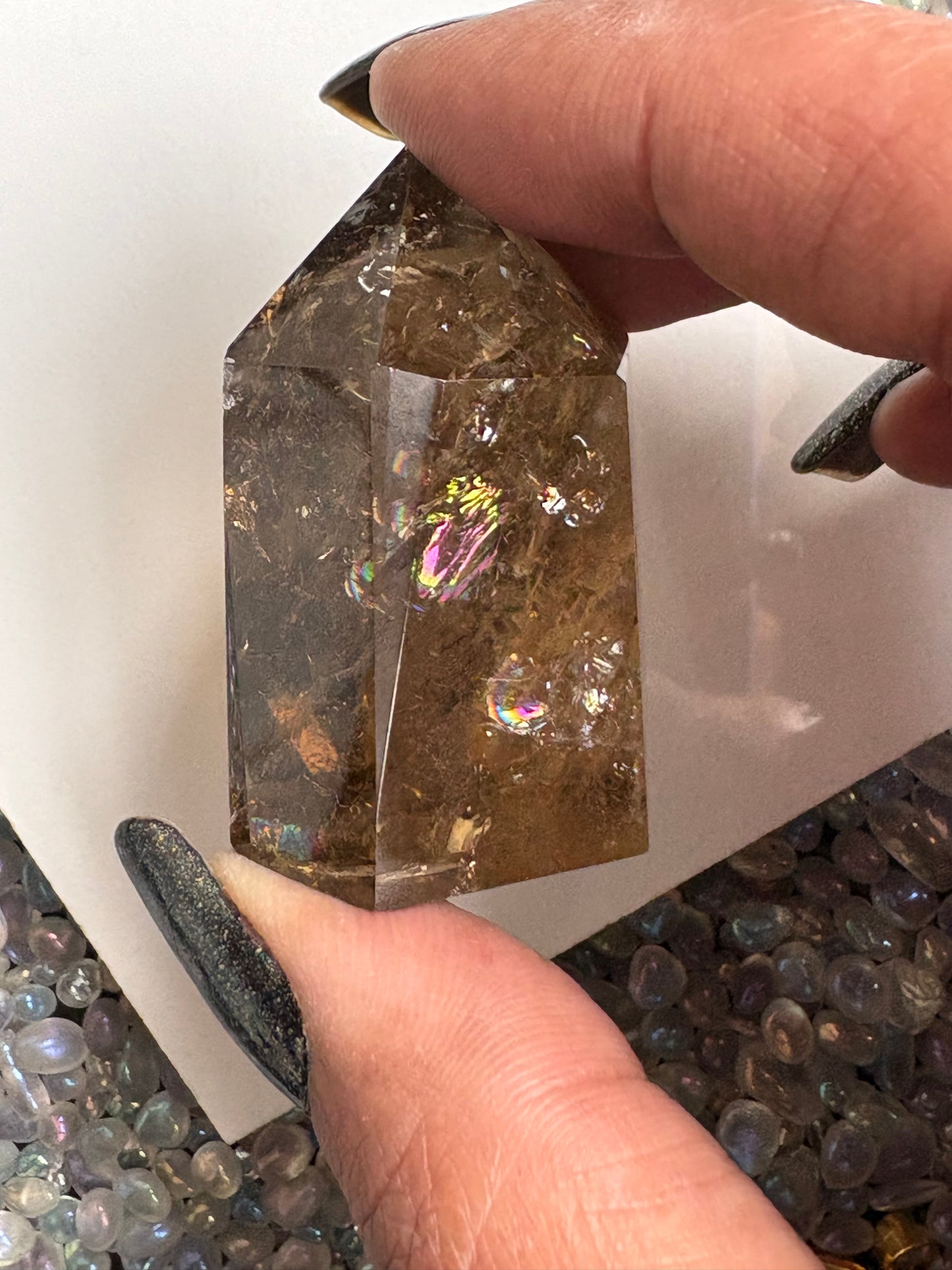 Smoky Citrine Quartz Crystal Gemstone Tower Point (S)