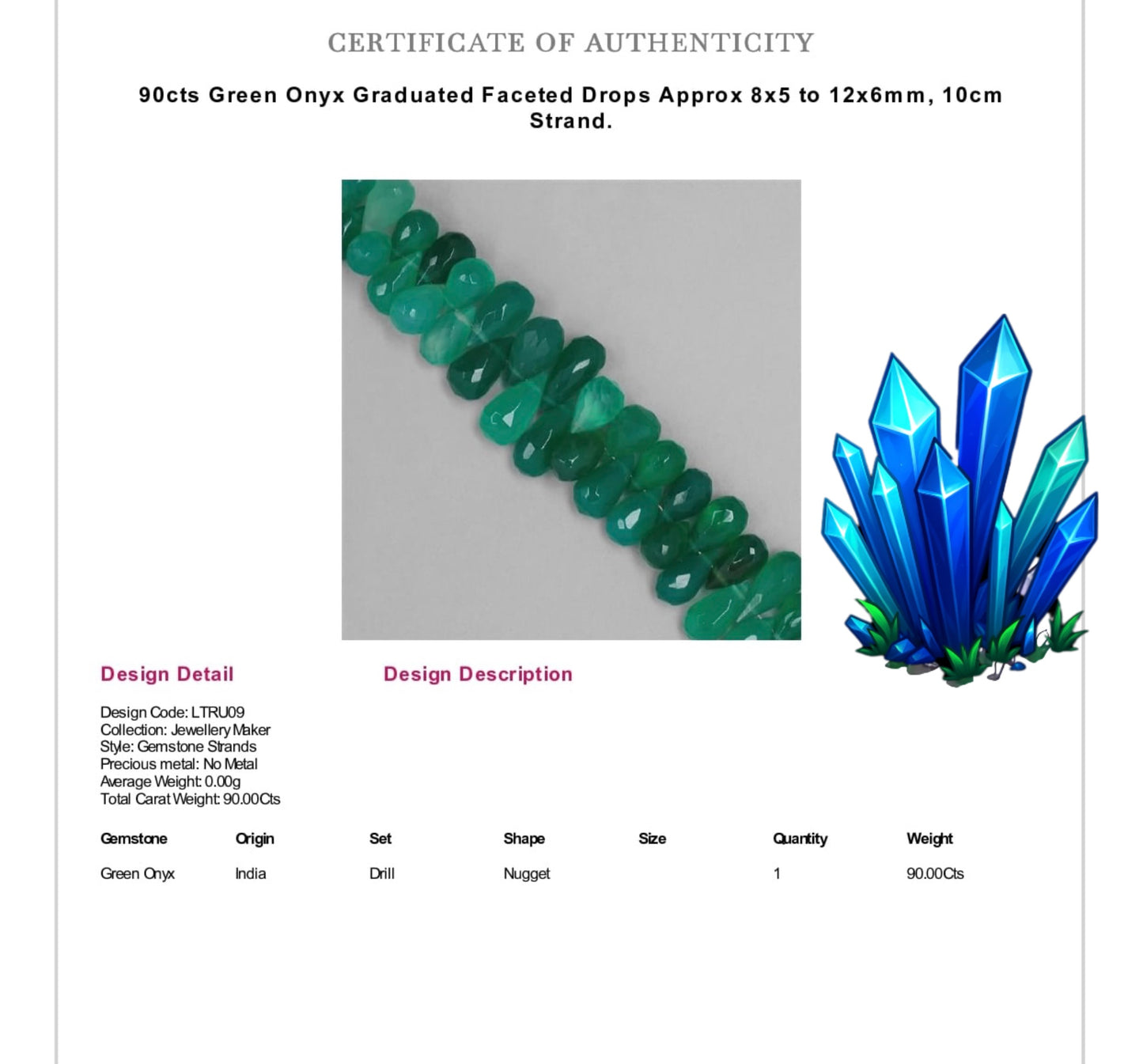 Green Onyx Faceted Drop Crystal Gemstone Necklace (Certified) (B)