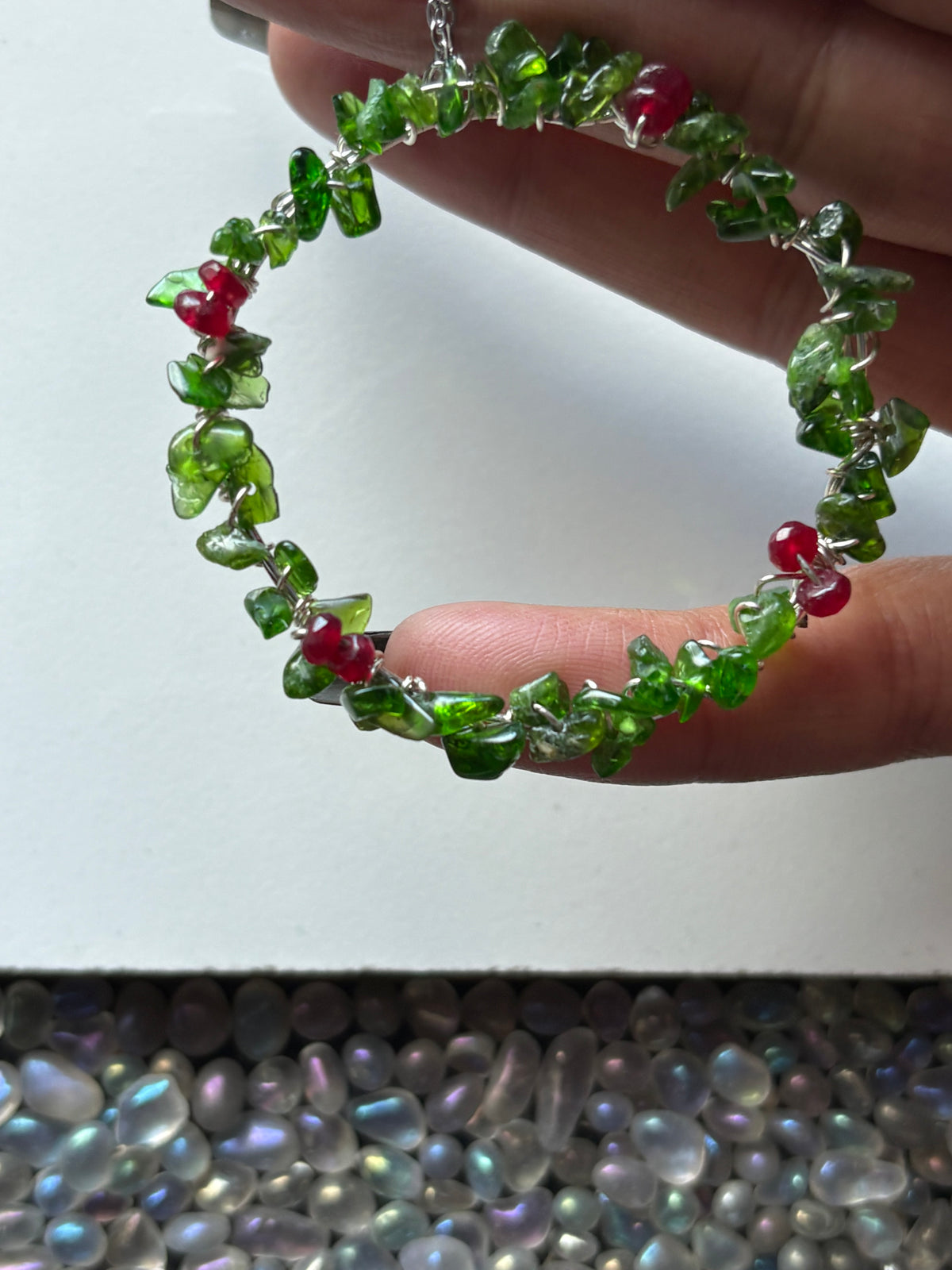 Diopside Crystal Gemstone Leafy Wreath pendant silver Necklace (Certified)