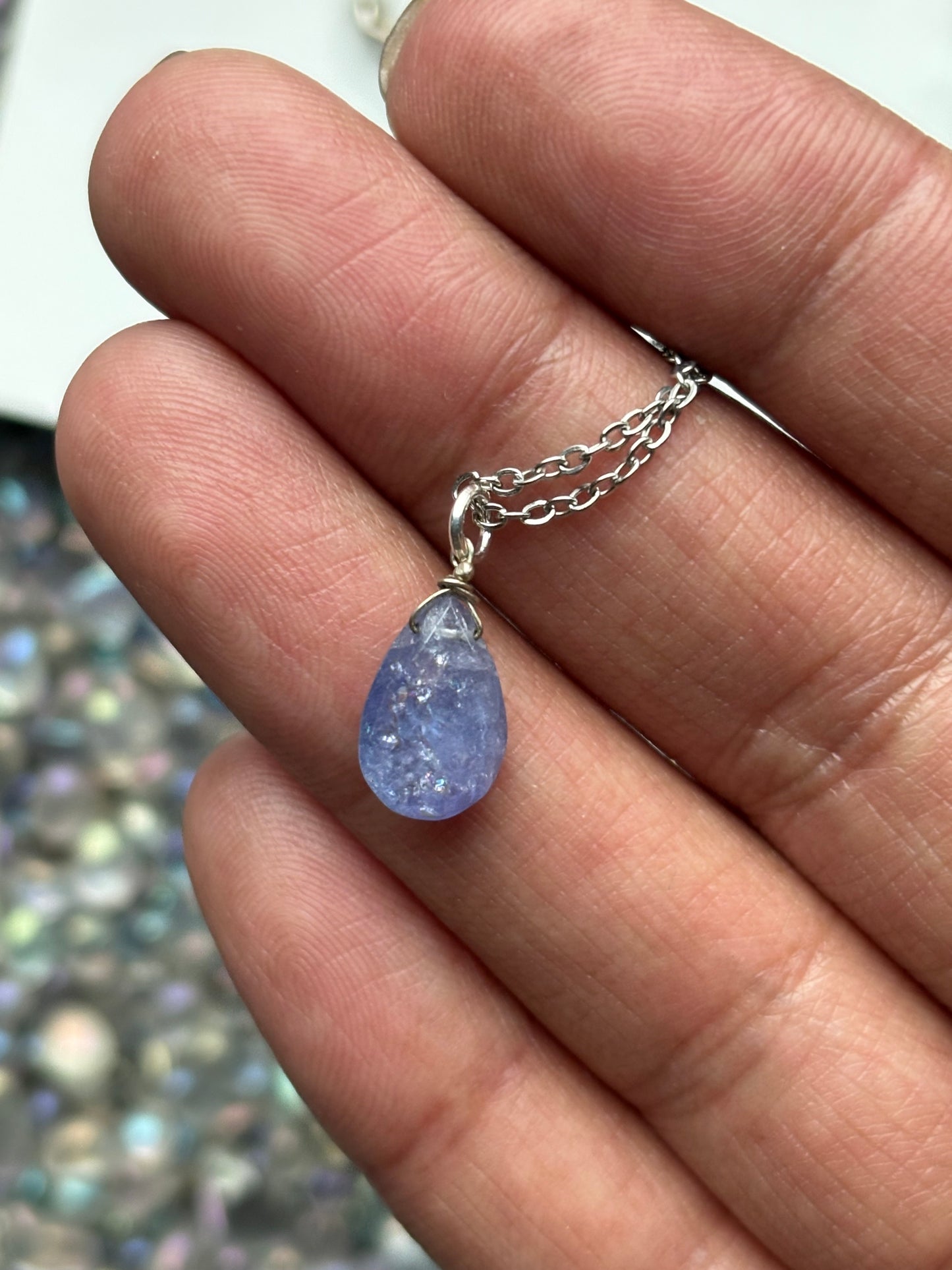 Tanzanite Faceted Drop Crystal Gemstone Necklace