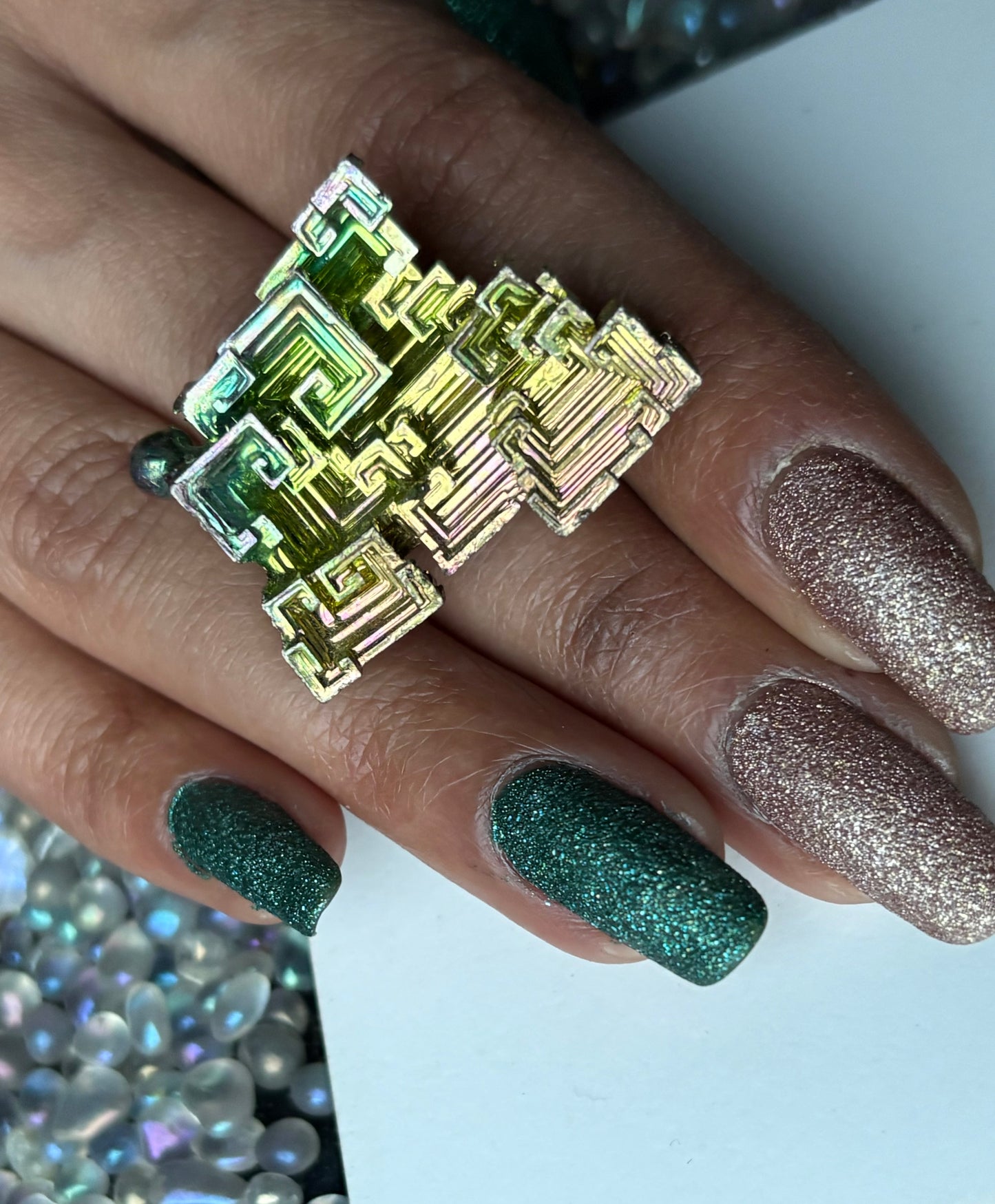 Teal Peach Bismuth Crystal Specimen - Small