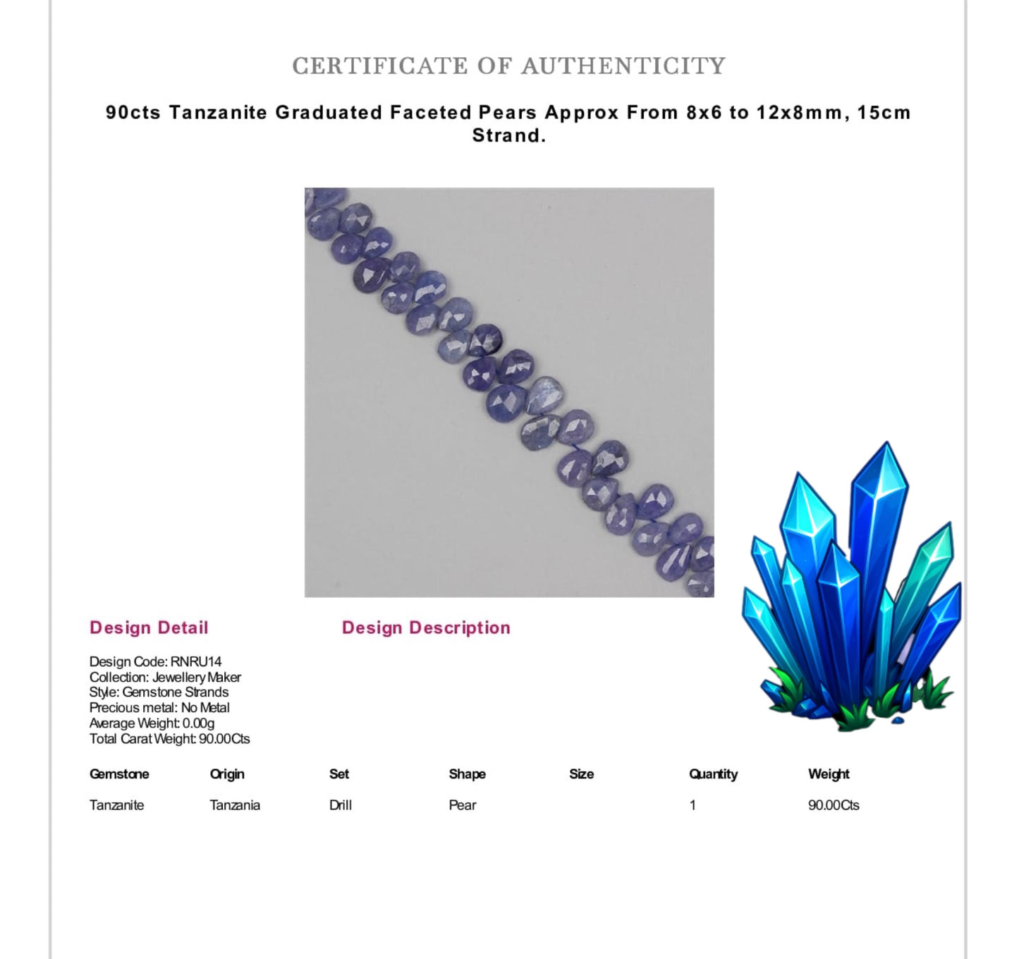 Tanzanite Faceted Drop Crystal Gemstone Necklace