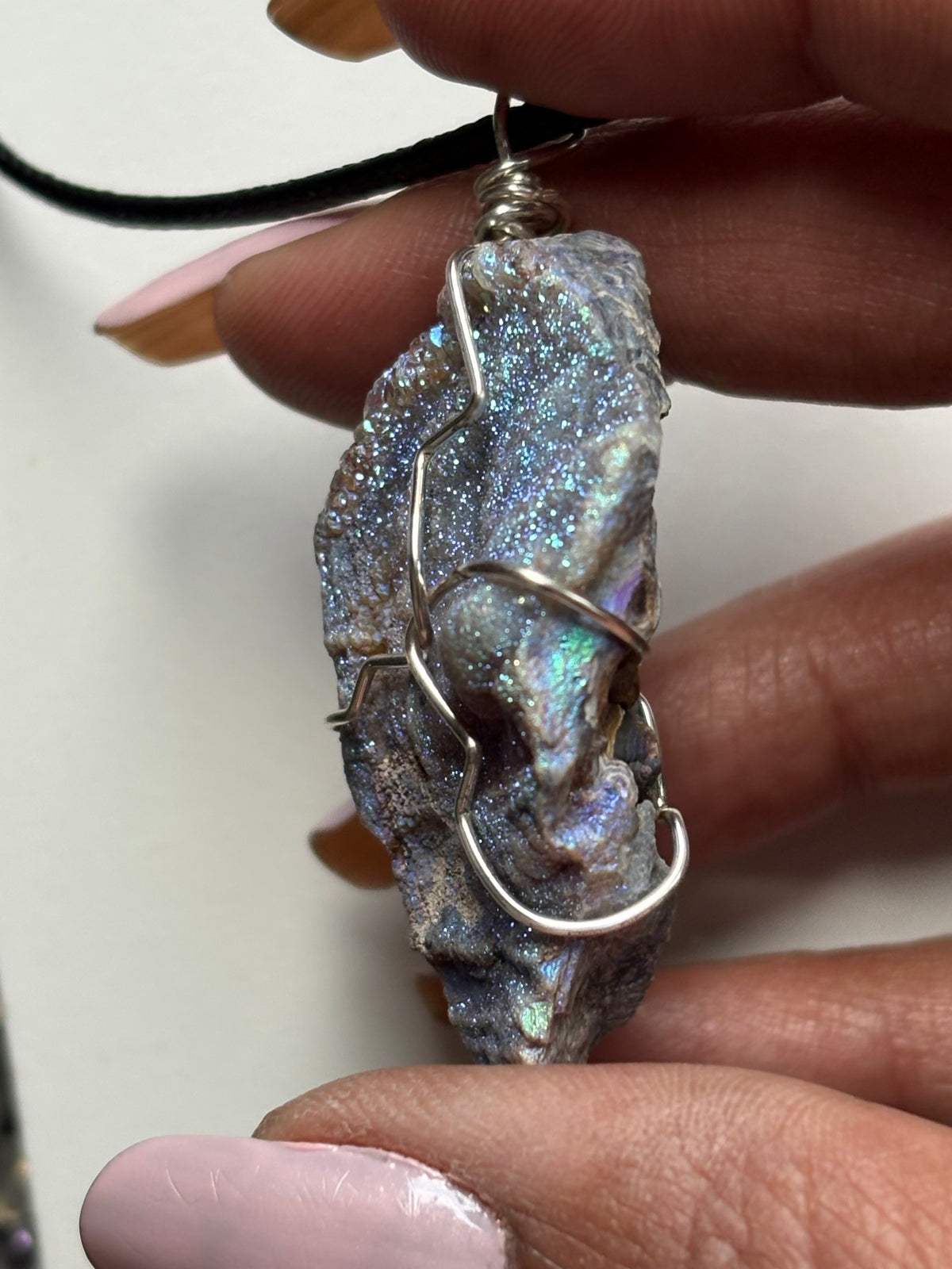 Aura Druzy Chalcedony Crystal Gemstone - Galaxy Slice - Necklace (2)